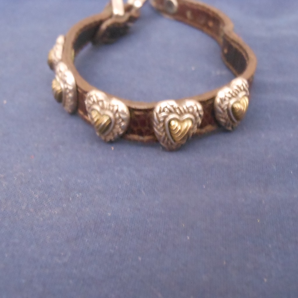 Leather western Bracelet 5 silver tone hearts